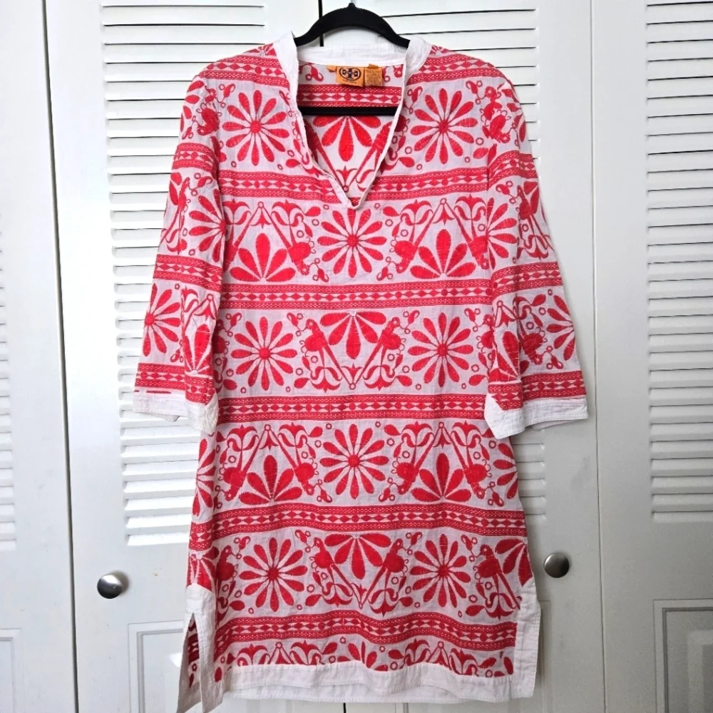 tory burch embroidered cotton dress TORY BURCH ivory linen and cotton embroidered dress Sz 2